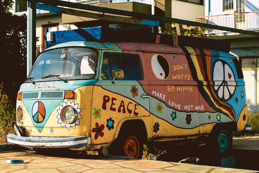 A hippie painted VW bug