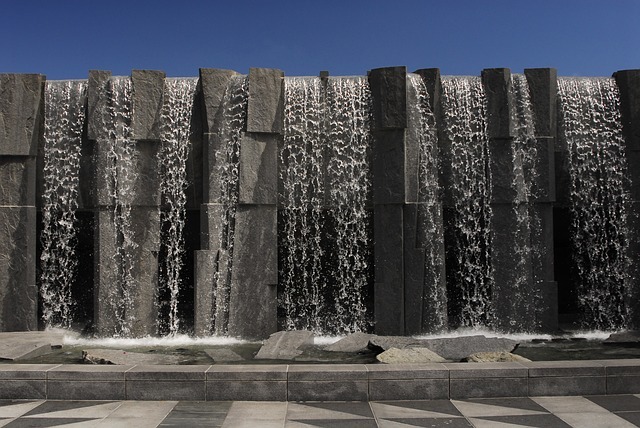 Sculptural waterfall at the Yerba Buena Gardens