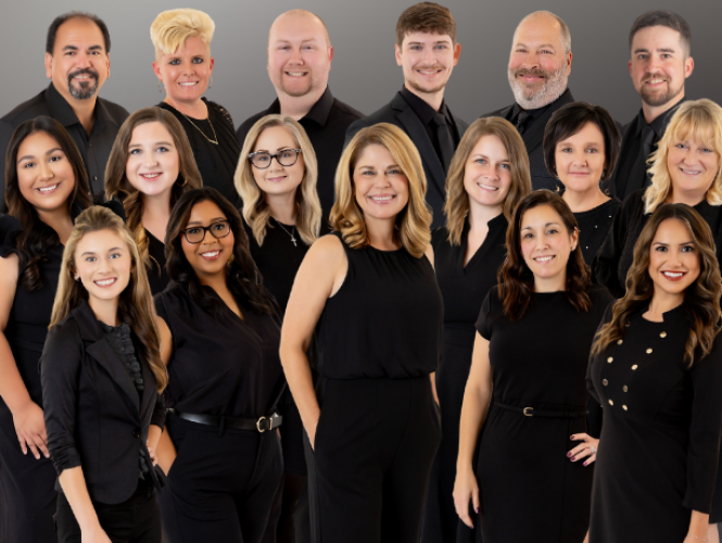 Beth's team with logo in front