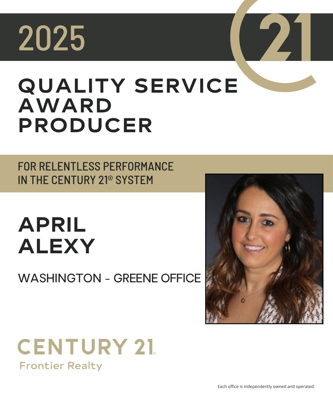 April Alexy Quality Service Award
