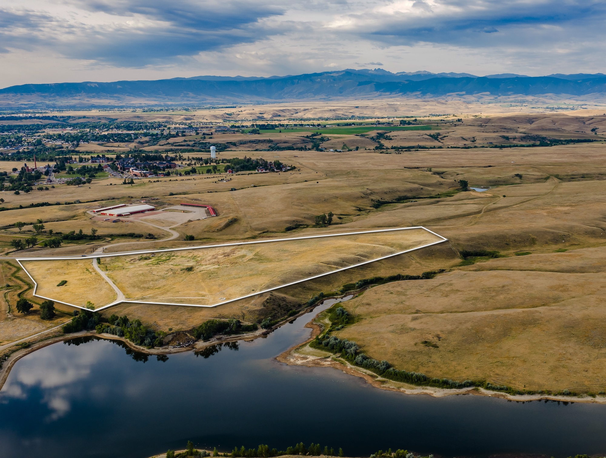 Aerial view of Eagle View Lot 1 and the surrounding Sheridan area