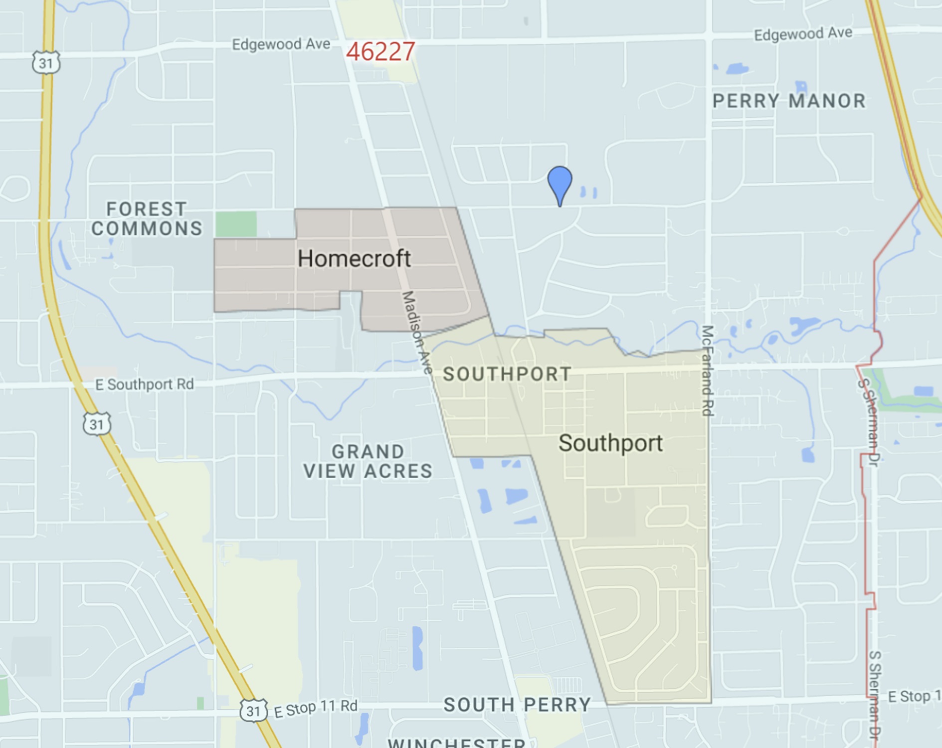 Homecroft & Southport Zip Code Map zones
