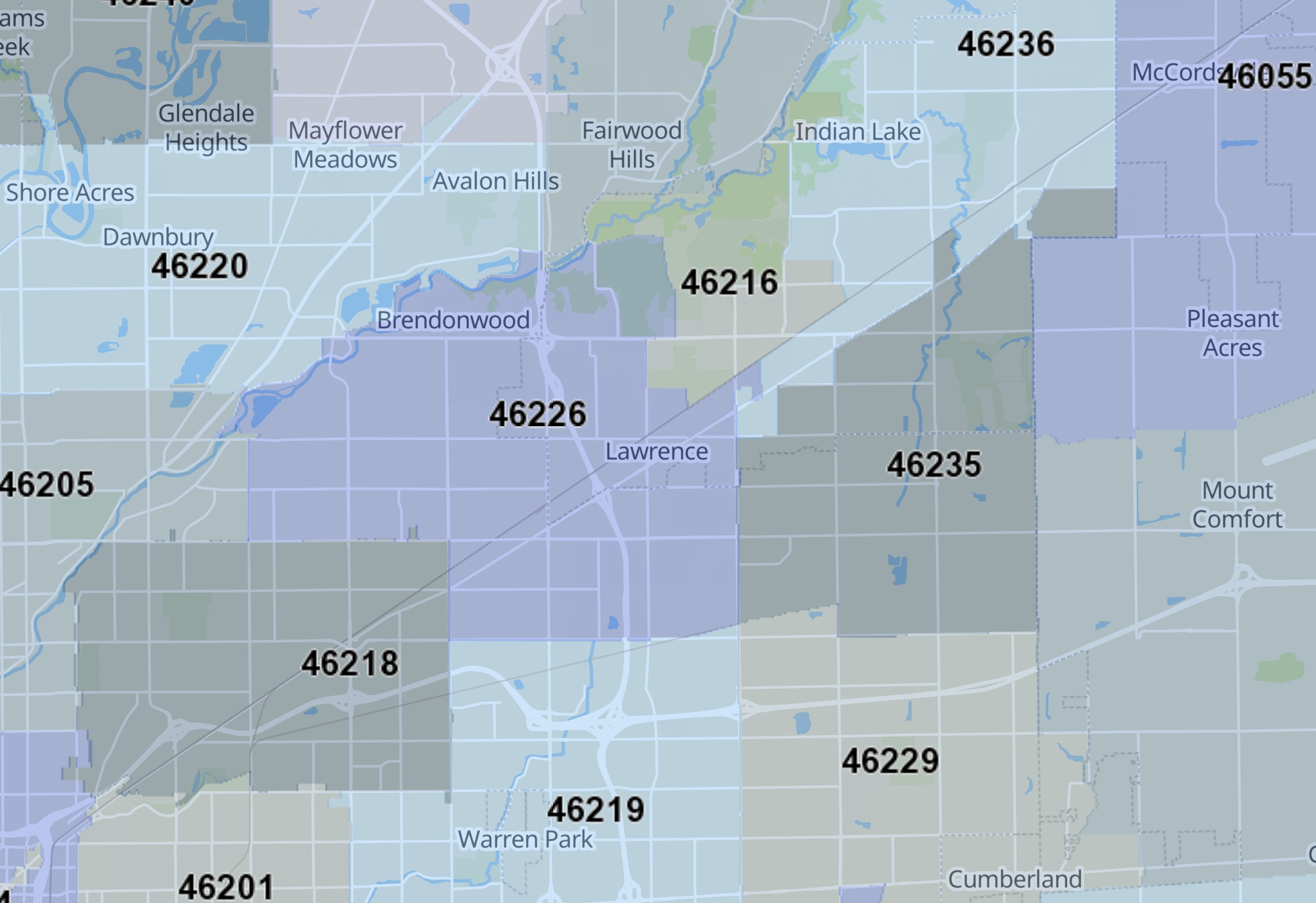 Lawrence Zip Code Map zones