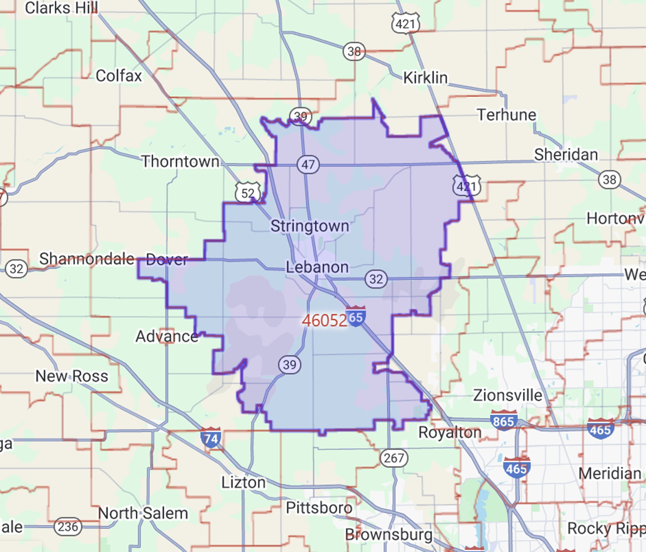 Lebanon Community Zip Code Map zones