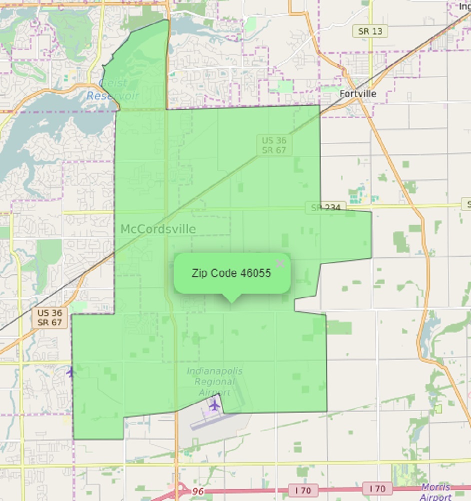 McCordsville Community Zip Code Map zones