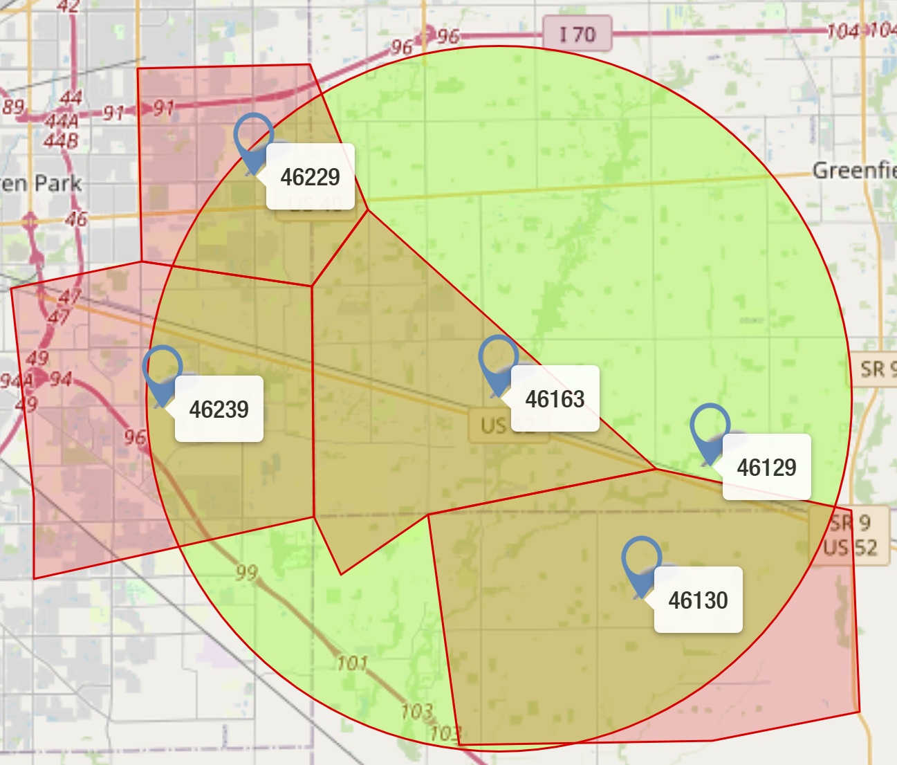 New Palestine Community Zip Code Map zones