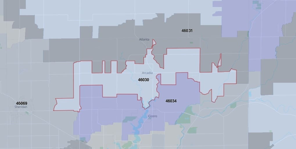 Zip Code Map zones46030