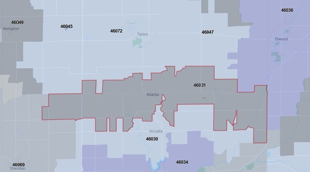 Zip Code Map zones46031