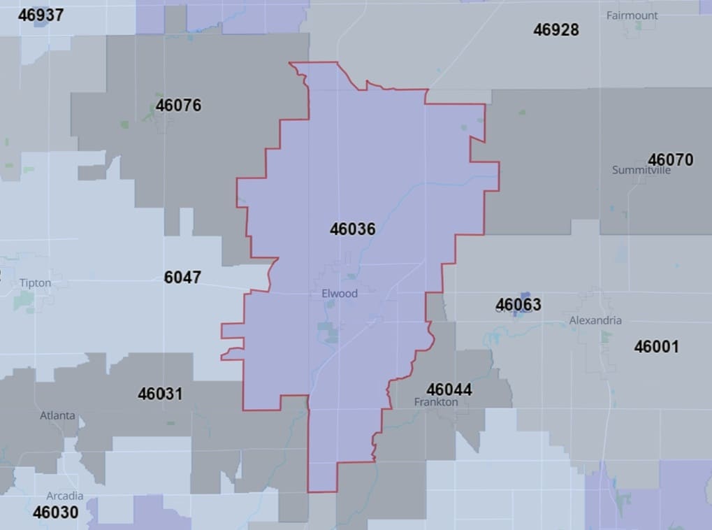 Zip Code Map zones46036