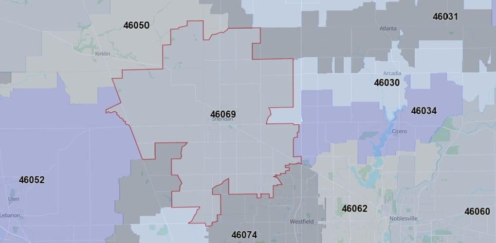 Zip Code Map zones46069