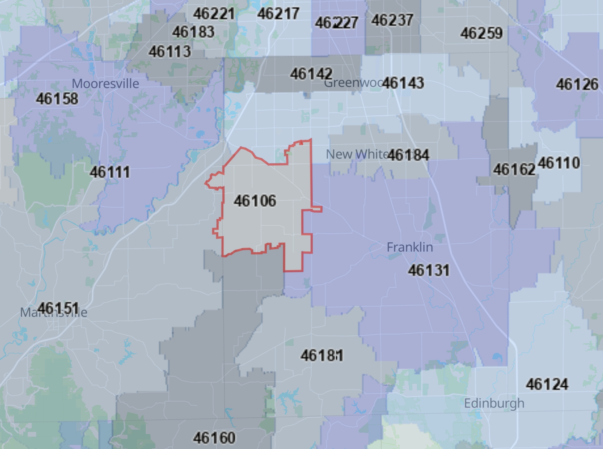 Zip Code Map Zones 46106