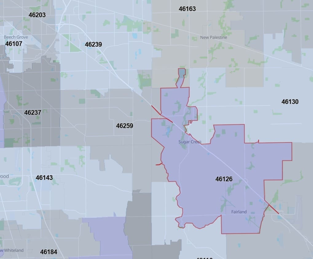 Zip Code Map zones46126