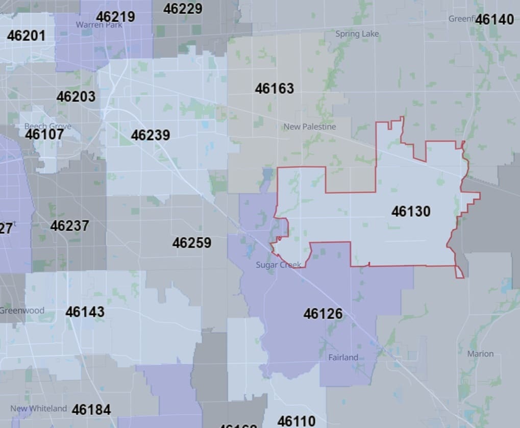 Zip Code Map zones46130