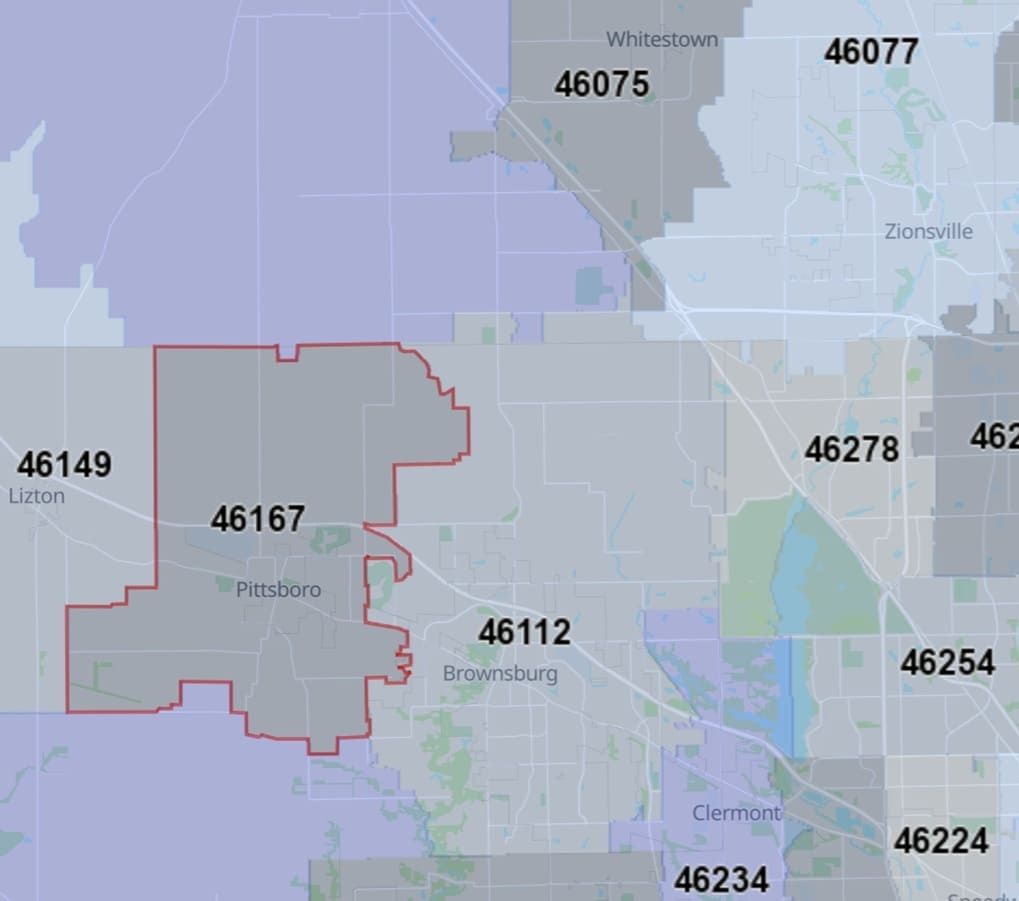 Zip Code Map zones46167