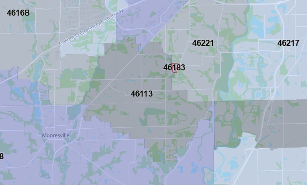 Zip Code Map zones46183