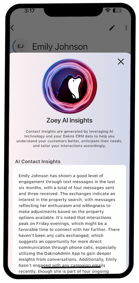 iPhone presentation of a ZoeyAI in action