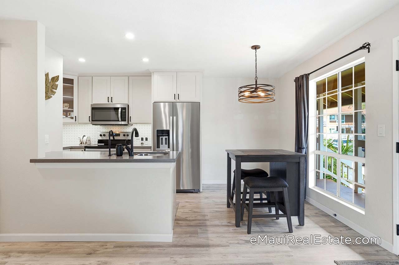 Kitchen and dining area example in an upgraded unit
