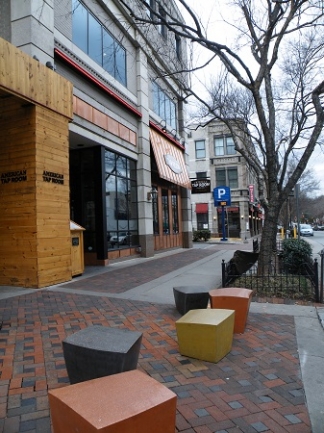street in Bethesda lined with shops