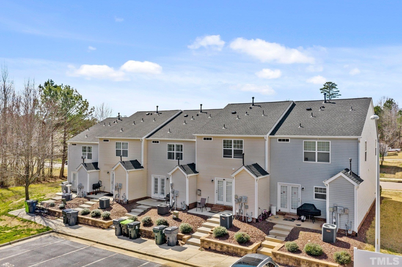 Rear view of Widewaters Village Townhomes in Knightdale NC