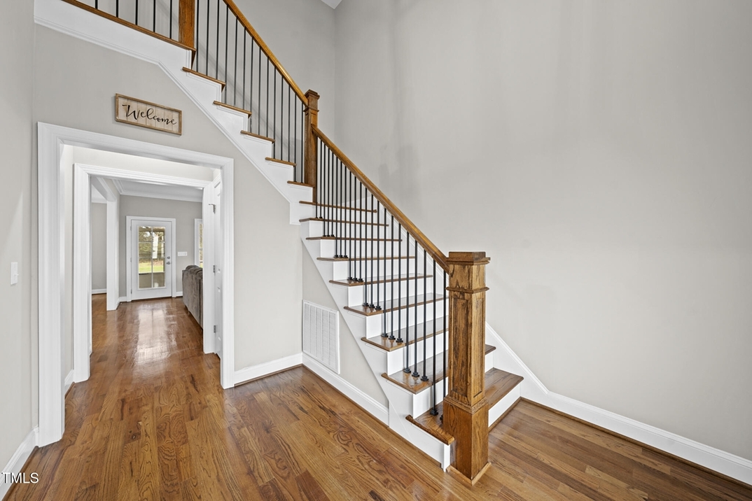 Beautiful staircase in a home in The Landing At Cooper Fields in Nashville NC