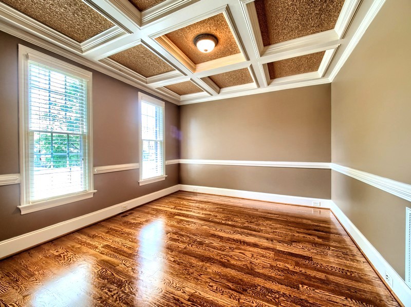 Living Room w Coffered Ceiling