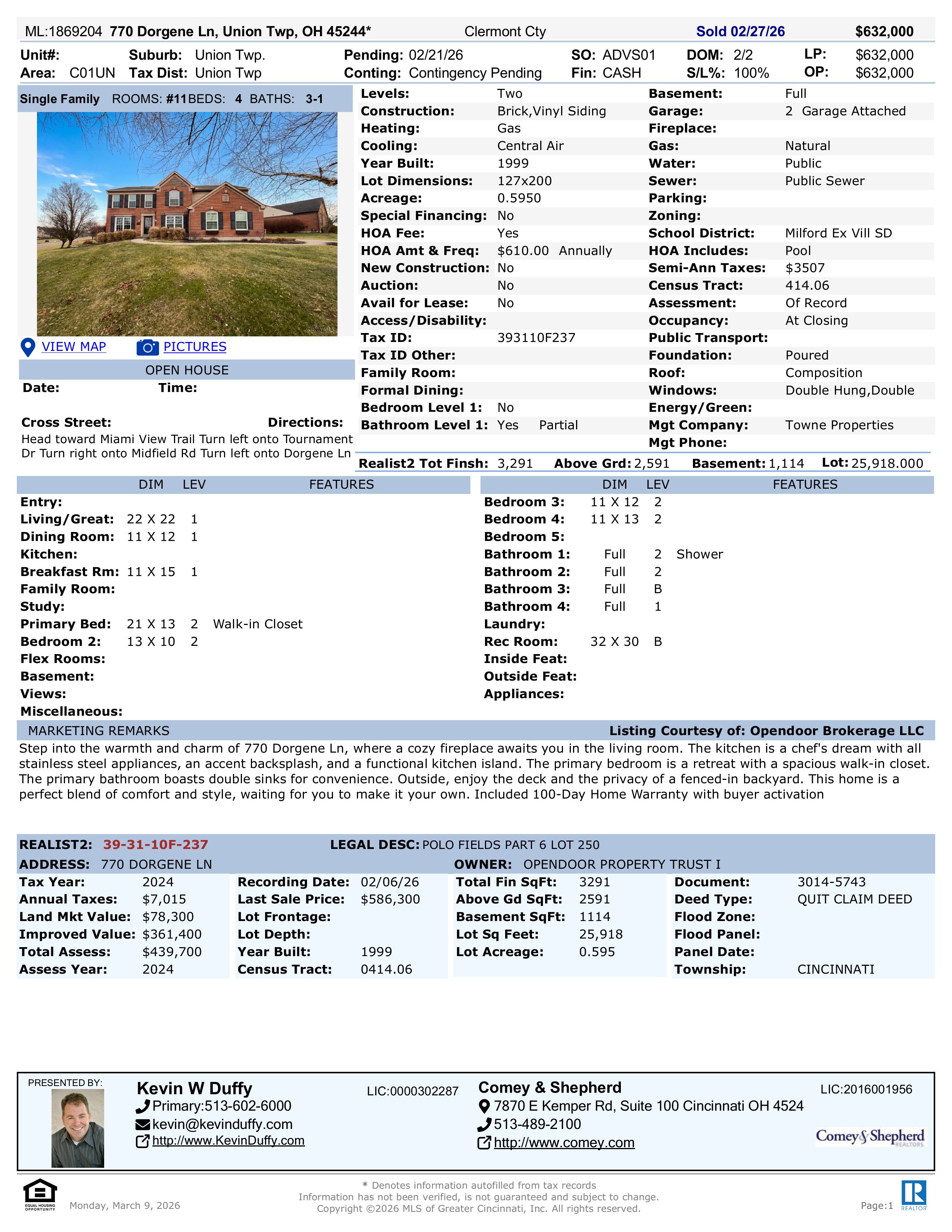 MLS  770 Dorgene Ln, Union Twp