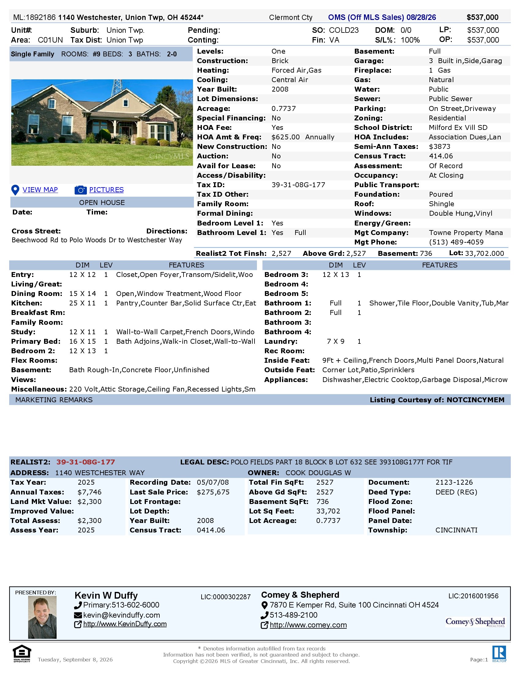 Sold 1140 Westchester Way