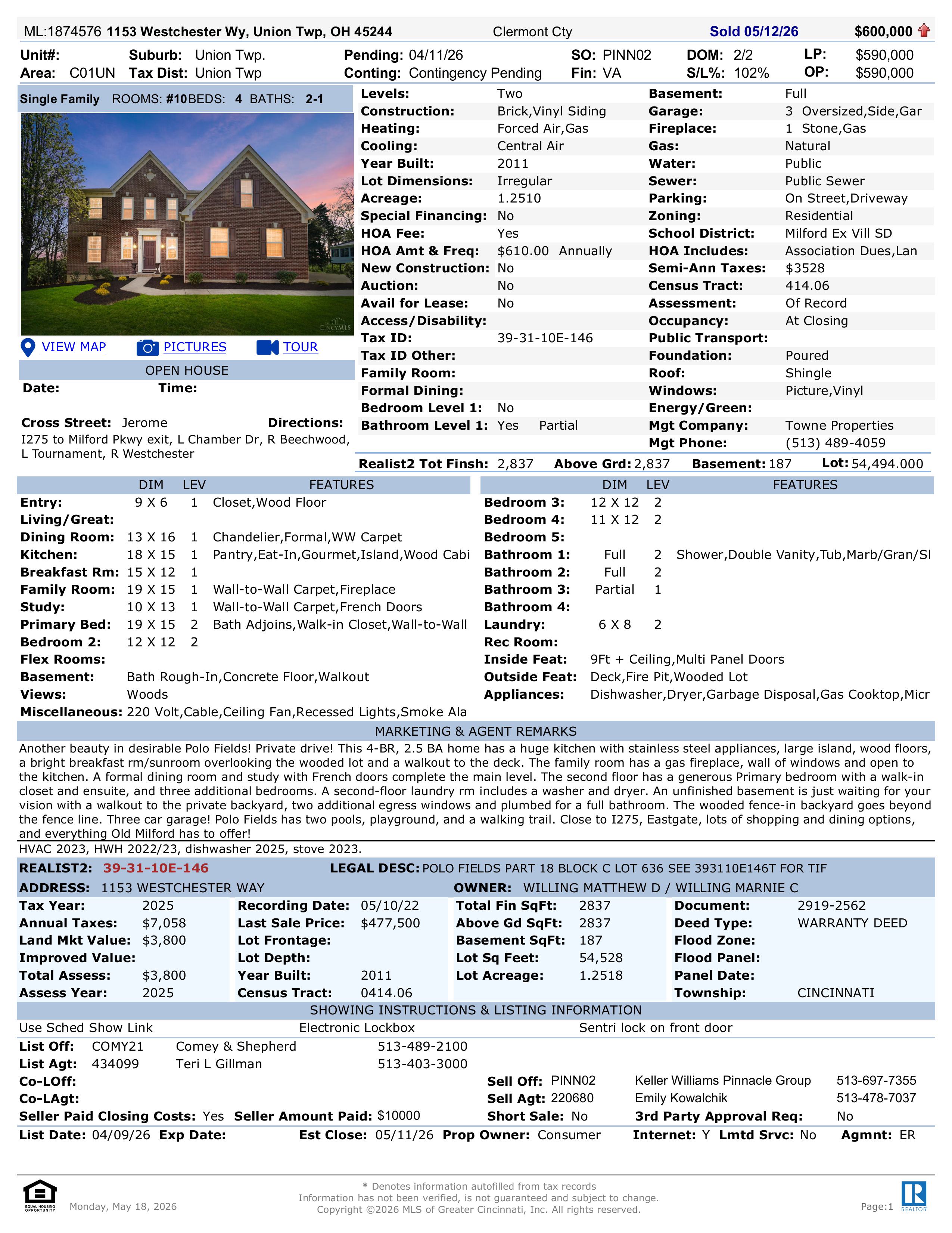 Sold 1153 Westchester Wy