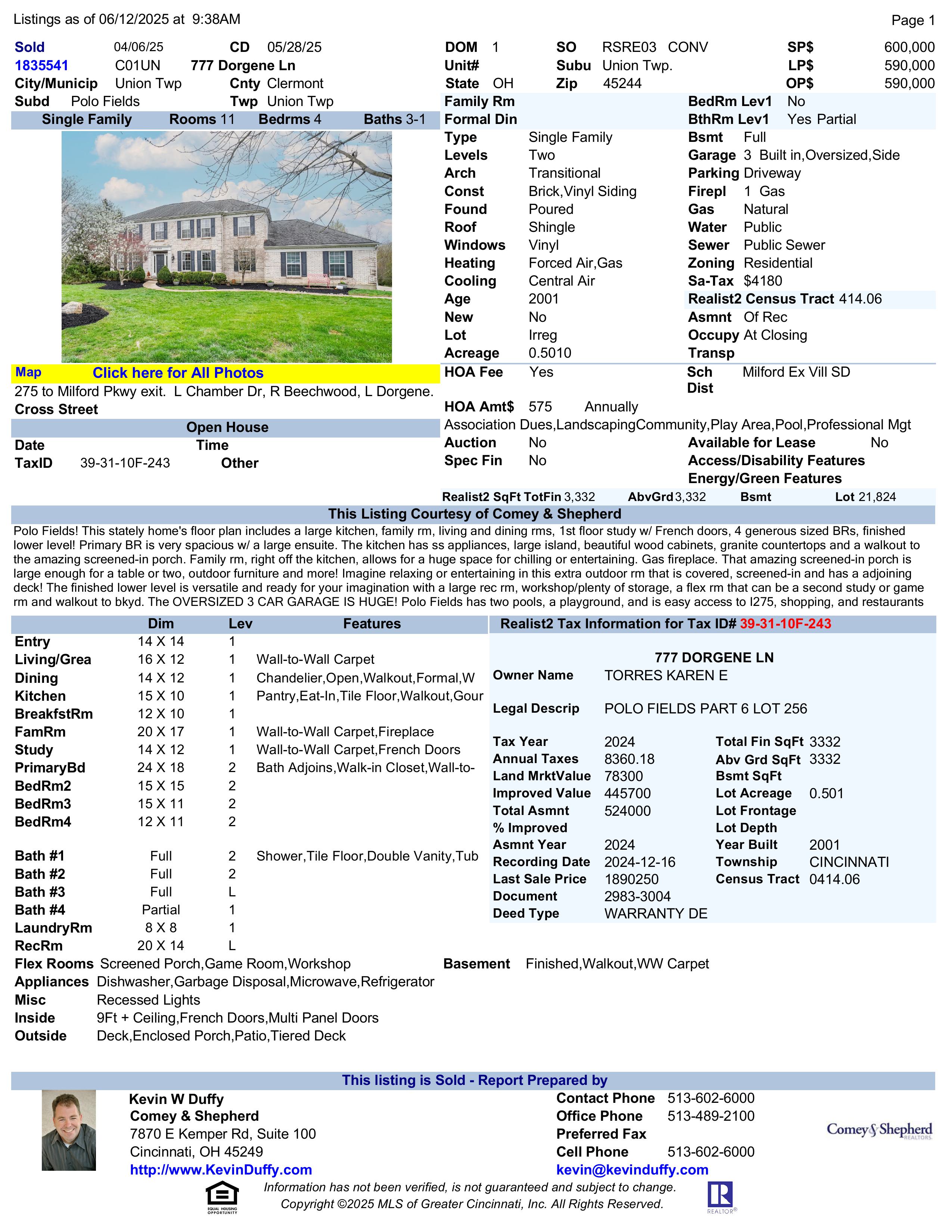 Sold 777 Dorgene Ln
