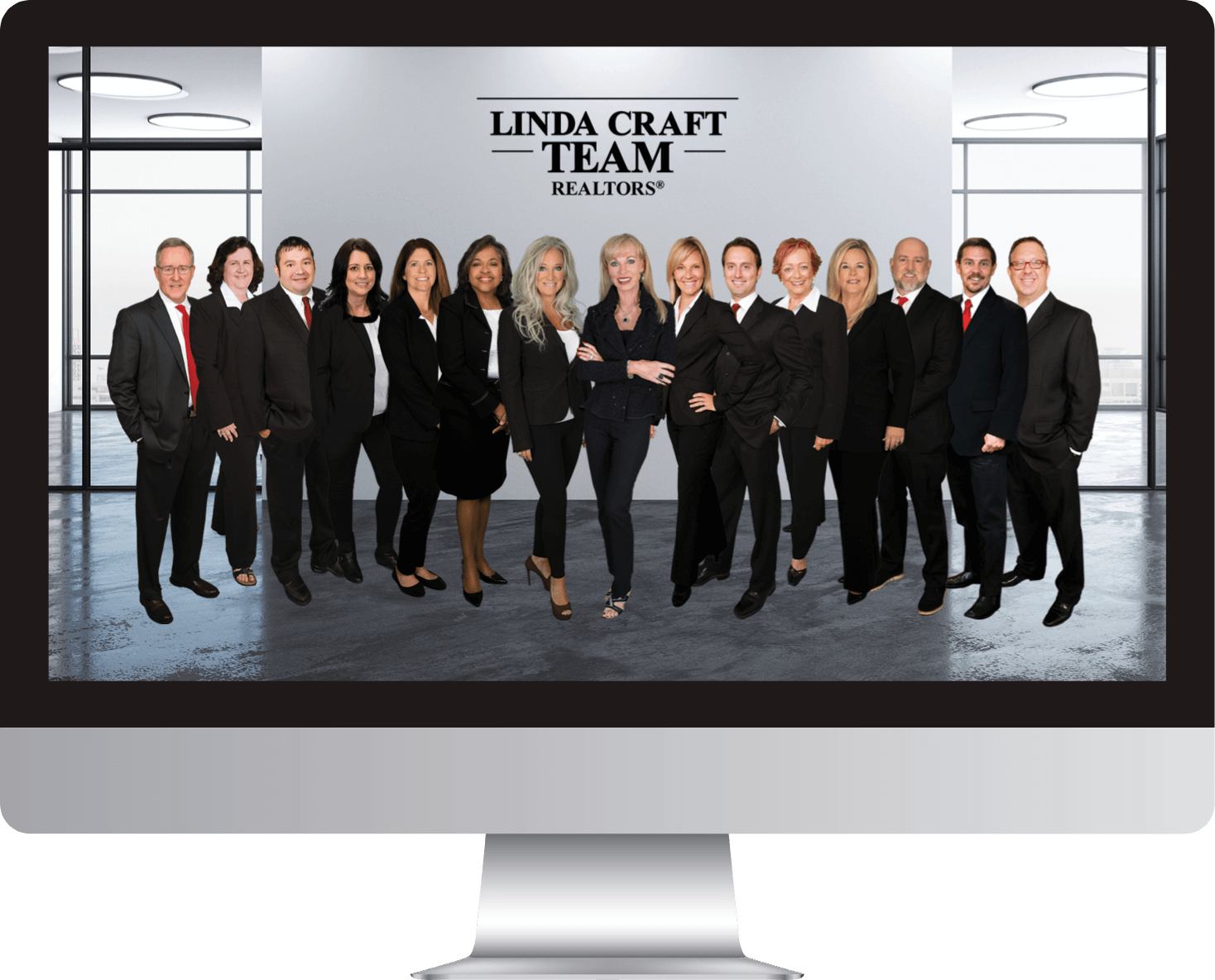 Linda Craft Team group photo on large monitor