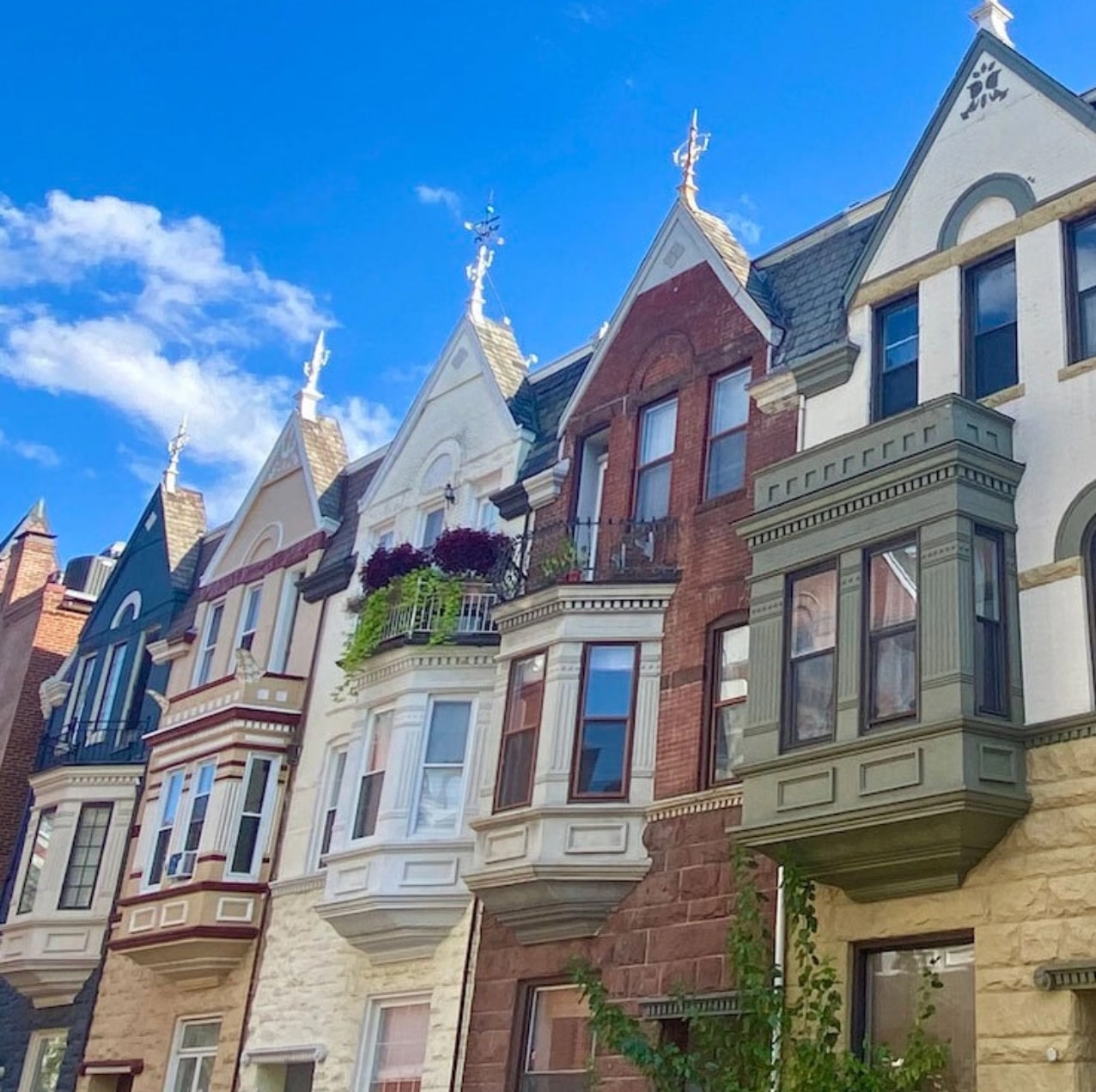 A colorful row of townhouses