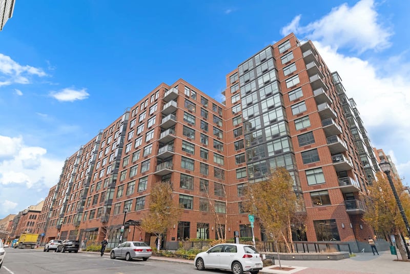 A brick condo building
