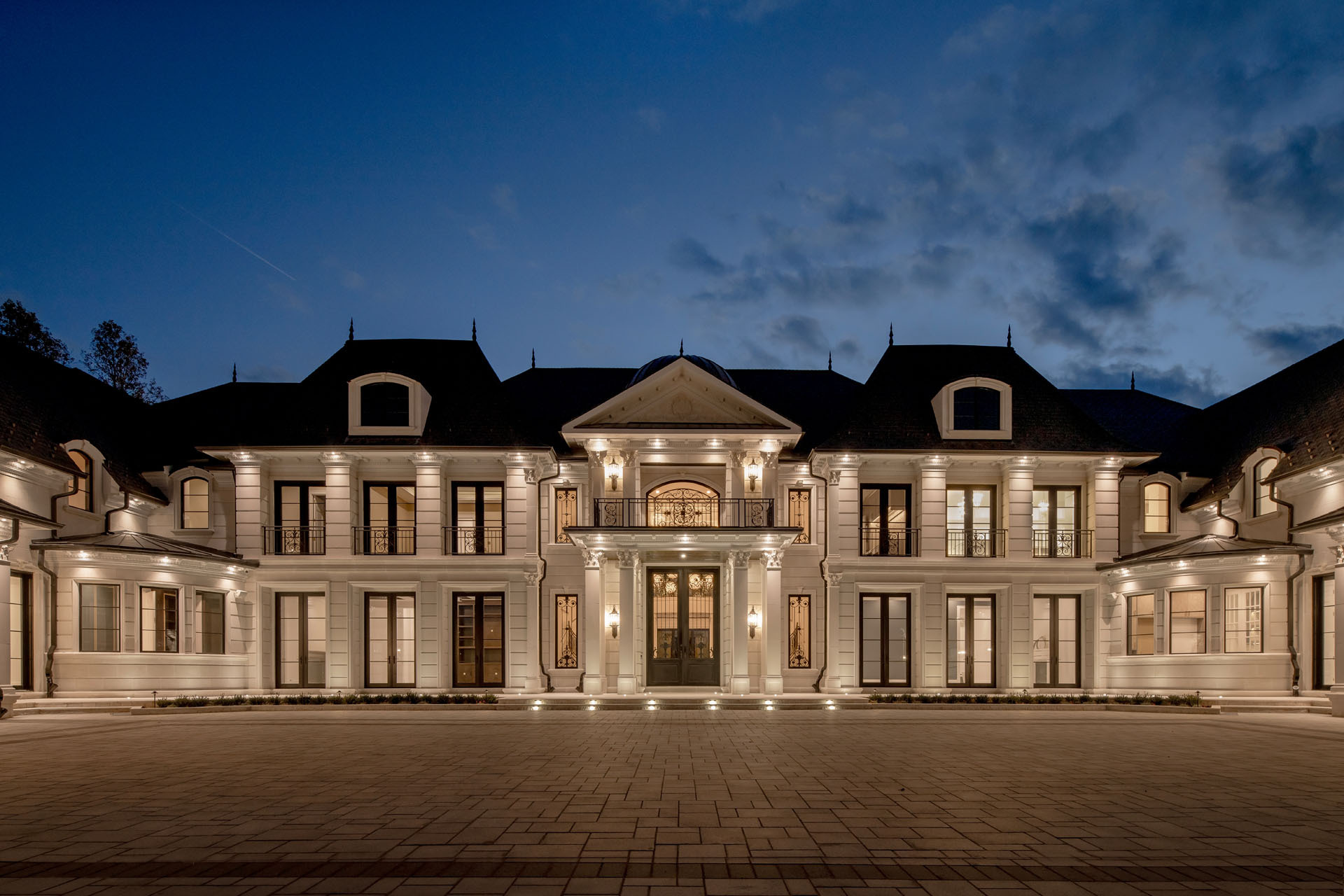 Aerial shot of a custom-built luxury mansion