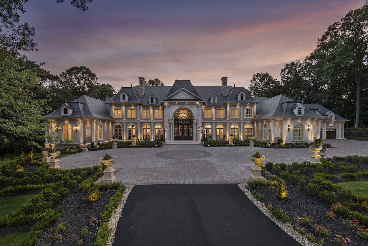 Aerial shot of a custom-built luxury mansion