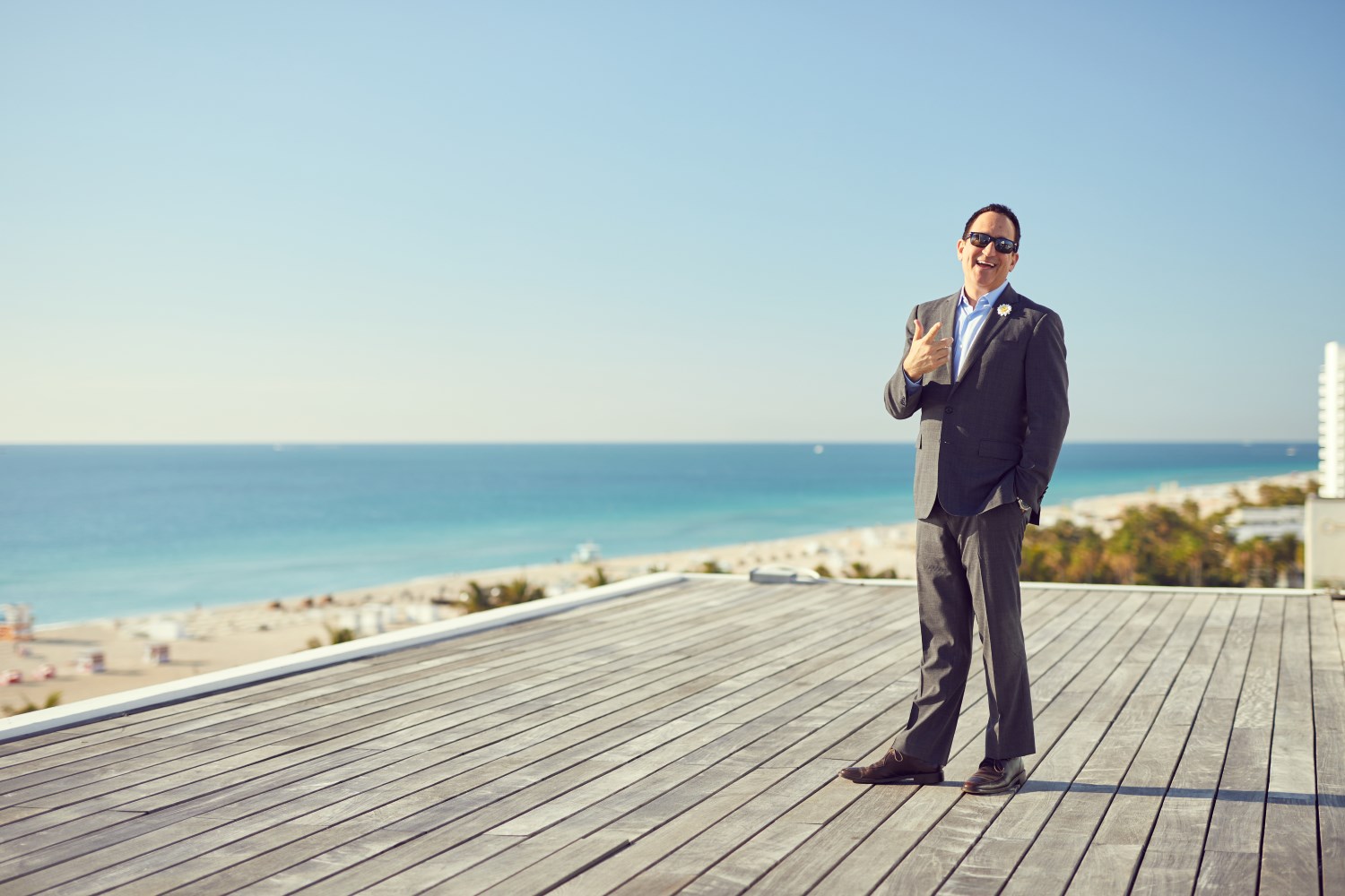 Seth Feuer with a beach in the background