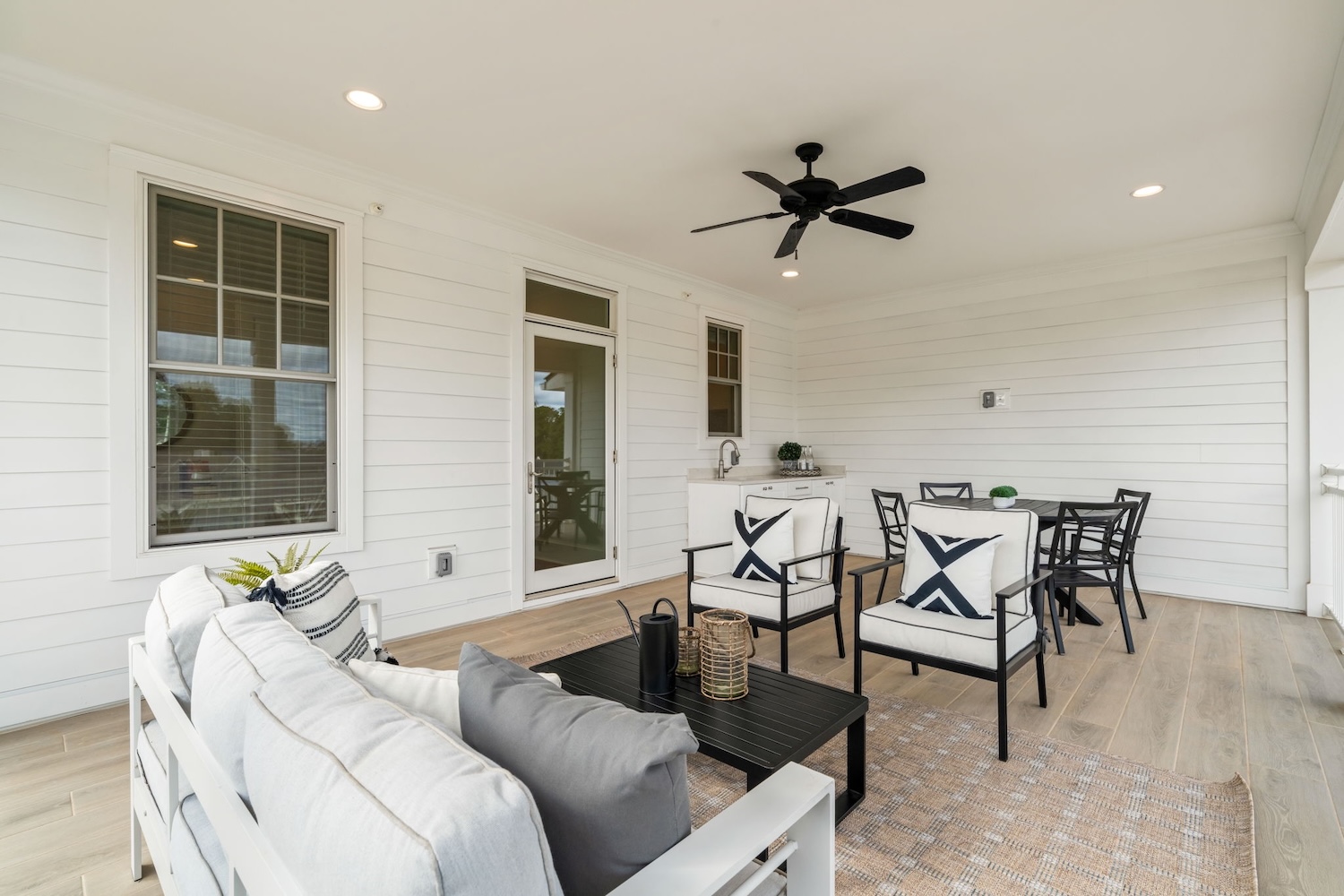 Covered porch seating area