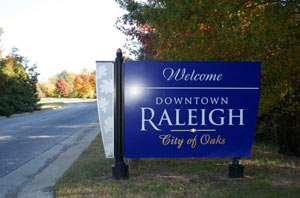 Welcome to Downtown Raleigh sign.