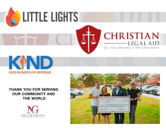 Little Lights | Christian Legal Aid | KIND | Thank you for serving our community and the world | Nellis Group holding giant check