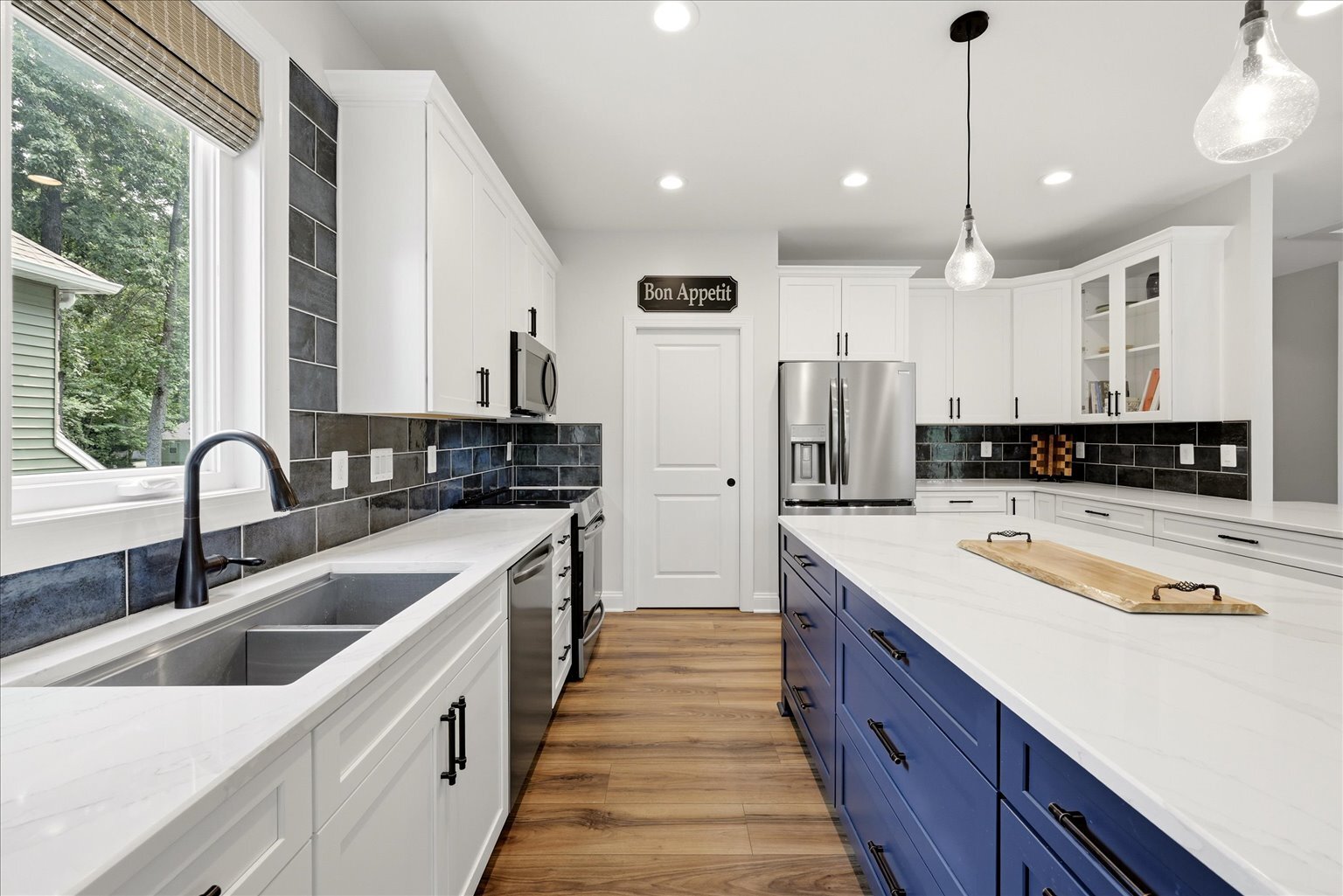 Gourmet Prep Space with Undermount Sink & Blue Cabinetry