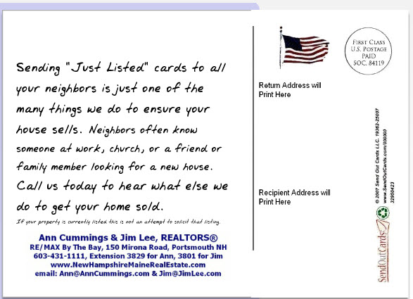 note to client on back of post card