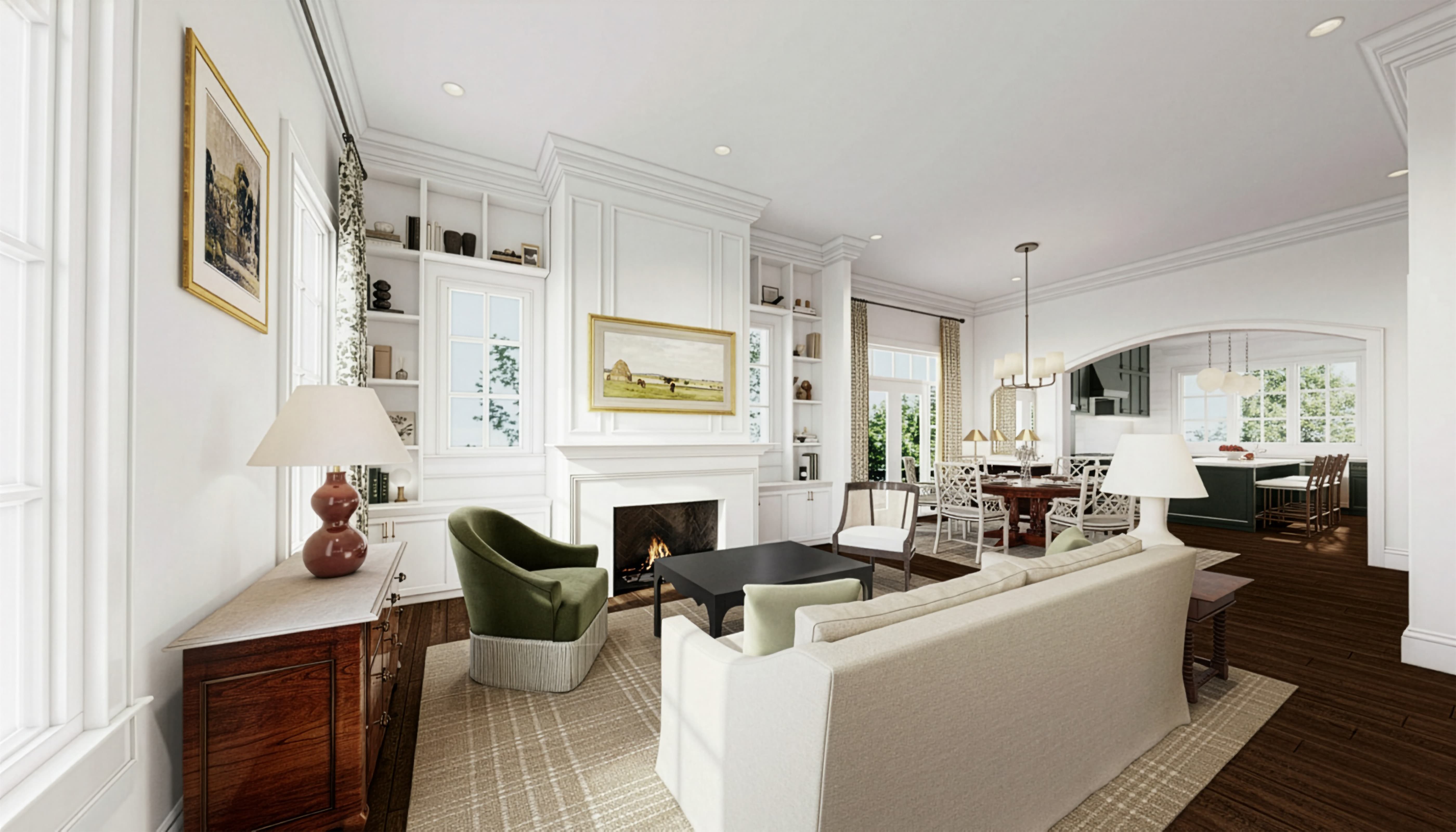 Maple Living Room with crown molding and Emtek hardware at Oberlin Preserve