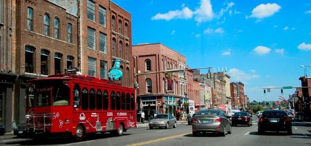 historic downtown nashville with trolley