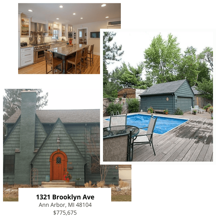 1321 Brooklyn Ave Ann Arbor, MI 48104 $775,675
| green house with fireplace
| backyard pool with poolhouse
| spacious kitchen
