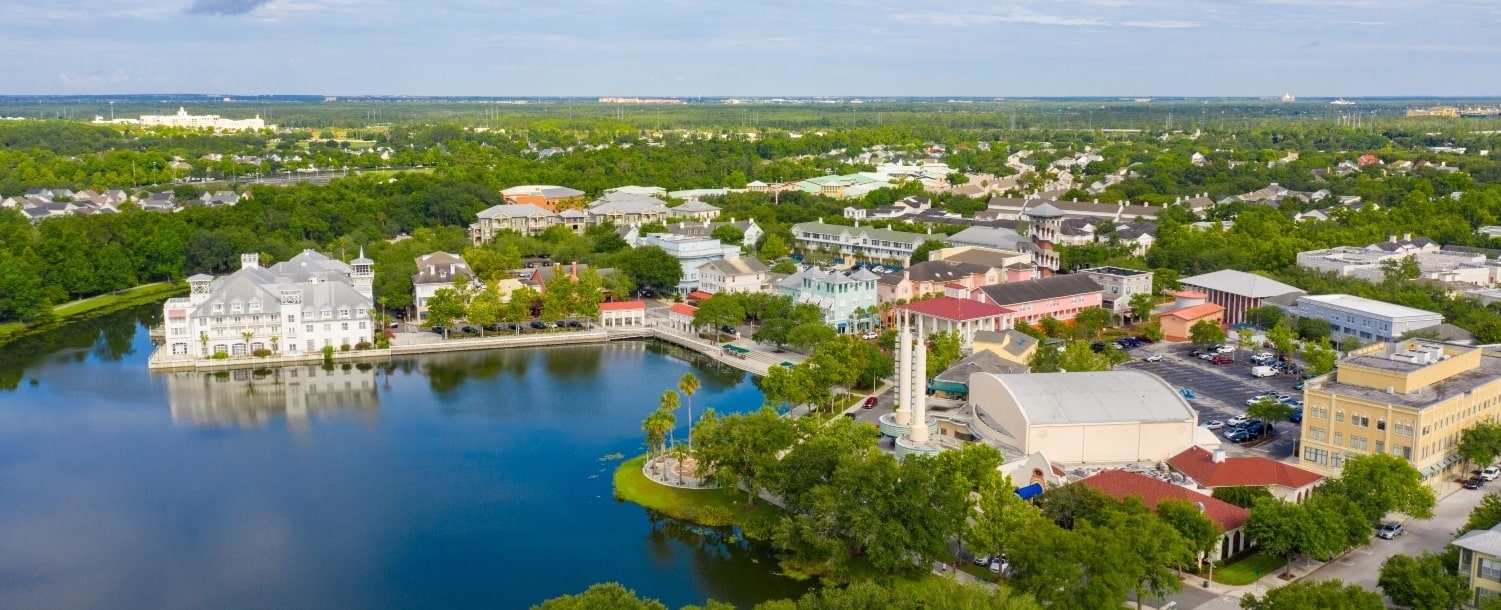 An aerial shot of the Celebration area