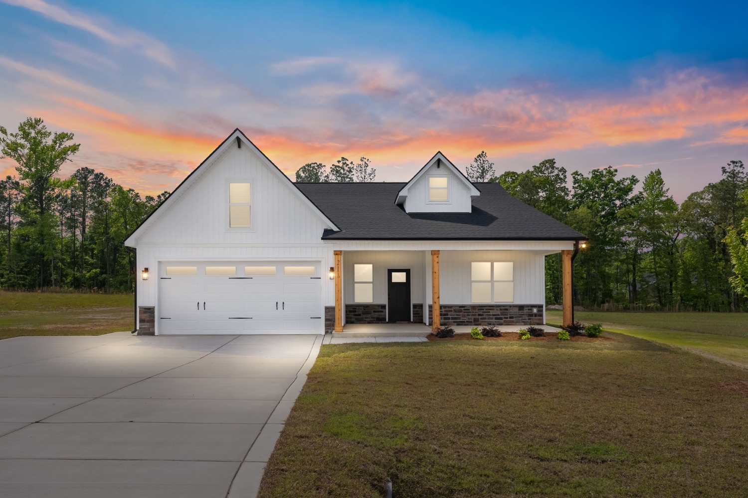 new home exterior at night